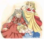  3girls alice_margatroid alice_margatroid_(pc-98) blanket blonde_hair closed_eyes dress female hair_ribbon long_hair maid maid_headdress multiple_girls mystic_square ribbon shinki short_hair side_ponytail silver_hair sleeping touhou touhou_(pc-98) yumeko 