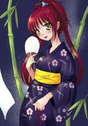  blush fan hair_bun japanese_clothes kimono kousaka_tamaki long_hair otsutama_takashi paper_fan redhead tanabata to_heart_2 twintails uchiwa yellow_eyes yukata 