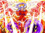  1girl blood bloody_tears closed_eyes colorful female grey_hair laser long_hair mystic_square outstretched_arms shinki side_ponytail solo spread_arms touhou wizneko 