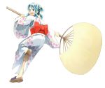  1girl fan japanese_clothes kimono minigirl original oversized_object paper_fan solo uchiwa yukata yukihashi 