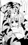  1girl chibi fate/stay_night fate_(series) lowres monochrome saber solo stuffed_animal stuffed_tiger stuffed_toy tiger 
