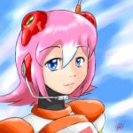  1girl blue_eyes capcom headset lowres nana_(rockman) oekaki pink_hair robot rockman rockman_x solo 