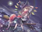 2girls aozora_market blonde_hair broom broom_riding closed_eyes female flandre_scarlet hand_on_headwear happy hat hug kirisame_marisa light_particles mary_janes multiple_girls shoes sidesaddle sky touhou wings witch witch_hat yellow_eyes 