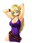  1girl akamaru armpits arms_up blonde_hair bonne_jenet breasts cleavage dress eyepatch fatal_fury king_of_fighters mark_of_the_wolves pirate skull snk solo the_king_of_fighters 