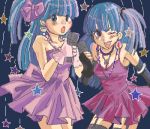  2girls idol kashiwagi_yuuma kashiwagi_yuuna lowres microphone multiple_girls oekaki pani_poni_dash! siblings sisters thigh-highs twins 