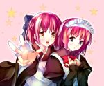  00s 2girls foreshortening hands hisui kashi kohaku maid multiple_girls siblings tsukihime twins 