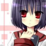  1girl book lowres purple_hair red_eyes school_uniform serafuku short_hair solo yuka_(amm.holy.jp) 
