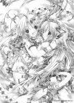  2girls animal_ears flower monochrome moo_(umineko) multiple_girls 