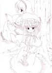  3girls alice_margatroid animal book cat chen chen_(cat) dress earrings female hairband hat jewelry kiku_hitomoji monochrome multiple_girls patchouli_knowledge purple sketch tora_tooru toru_tooru touhou tree 