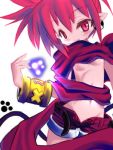  1girl artist_request cosplay disgaea earrings etna jewelry laharl laharl_(cosplay) lowres makai_senki_disgaea pointy_ears red_eyes red_scarf red_shorts redhead scarf short_hair shorts simple_background solo 