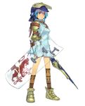  1girl 2no armor blue_eyes blue_hair gun helmet ninomoto original riot_shield shield solo sword weapon 