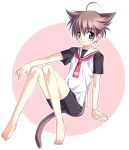  1boy :3 animal_ears brown_hair cat_ears cat_tail child full_body male_focus school_uniform serafuku shorts solo tail trap 