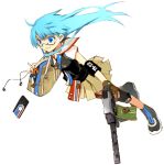  1girl 2no blue_eyes blue_hair glasses gun long_hair ninomoto original skirt solo weapon 
