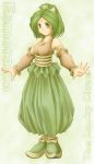  1girl armlet bare_shoulders belt blush brown_shirt collarbone detached_sleeves esmeralda_(lom) full_body green_eyes green_hair green_pants legend_of_mana looking_at_viewer outstretched_arms pants ponytail puffy_pants seiken_densetsu shirt sleeveless sleeveless_shirt smile solo standing tank_top 