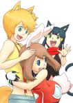  animal_ears azuma_yukihiko bad_id blonde_hair blue_eyes brown_hair bunny_ears bunny_tail bunnygirl cat_ears catgirl fang gloves green_eyes haruka_(pokemon) hikari_(pokemon) hug kasumi_(pokemon) nekomimi pokemon pokemon_(anime) scarf short_hair tail usagimimi 