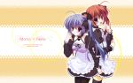  back-to-back brown_hair hair_ribbon maid maid_apron maid_dress nanao_naru purple_hair ribbons tagme twintails 