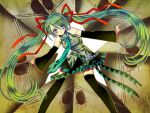 1girl blue_eyes green_hair hatsune_miku skirt tagme thigh_boots tie twintails vocaloid