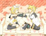  blonde_hair couch eating food kagamine_len kagamine_rin pastry short_hair siblings sweets twins vocaloid 