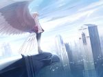  bird blonde_hair building city cityscape cloud gray_pantyhose new_york original pantyhose ponytail seo_tatsuya skirt sky skyscraper solo wings 