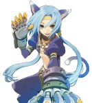  blue_hair cat_ears catgirl claws collar enami_katsumi fang fangs flat_chest foreshortening hands long_hair meracle_chamlotte midriff nekomimi official_art solo star_ocean star_ocean_the_last_hope tail thigh_highs weapon 