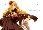  beatrice blonde_hair blue_eyes breasts butterfly cape choker cleavage dress flower hair_flower hair_ornament kouichirou large_breasts long_hair rose sad solo umineko_no_naku_koro_ni when_they_cry_4 white 