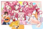  1boy 6+girls ass blood brown_hair chibi child code_geass collage earrings euphemia_li_britannia flower glasses head_wreath highres jewelry kurimomo kururugi_suzaku long_hair mind_control multiple_girls multiple_persona panties pink_hair purple_eyes red-framed_glasses short_hair skirt skirt_lift tears underwear white_panties wind_lift young 