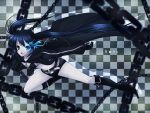 1girl bikini_top black_rock_shooter black_rock_shooter_(character) boots chains checkered_background jacket shorts tagme twintails