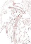  bat_wings hat japanese_clothes kimono leaf monochrome no_nose oriental_umbrella parasol purple remilia_scarlet sonson_(eleven) touhou umbrella wings 