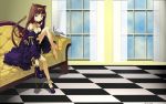  animal_ears brown_hair catgirl cleavage dress h2so4 island_of_horizon long_hair tail 