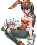  bad_id bow brown_hair bunny_ears bunny_tail bunnysuit carrot glasses high_heels lap_pillow long_hair mother_and_daughter nakamura_tetsuya pantyhose shoes sleeping smile stockings tail 