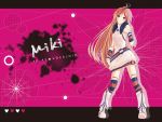  1girl ahoge boots headphones miki_(vocaloid) pink red_eyes redhead robot_joints solo star thigh_highs very_long_hair vocaloid wrist_cuffs 