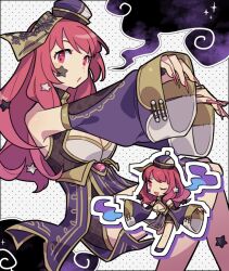  1girl alternate_costume chinese_clothes detached_sleeves facial_mark fingernails fire_emblem fire_emblem_engage haconeri hair_ornament hat jiangshi_costume long_fingernails long_hair long_sleeves looking_at_viewer open_mouth red_eyes redhead sleeves_past_wrists solo star_(symbol) star_facial_mark star_hair_ornament wide_sleeves yunaka_(fire_emblem) 