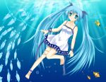  animals blue_eyes blue_hair fish hatsune_miku tagme underwater vocaloid water white_dress 