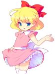  1girl ape_(company) blush child earthbound face flat_chest hal_laboratory_inc. mother_(game) mother_2 nintendo paula_polestar ribbon senntakuya short_hair skirt skirt_lift smile solo thighhighs white_legwear 