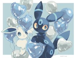  :o alternate_color balloon blue_eyes closed_mouth colored_sclera eevee highres merino_(merino_9999) no_humans open_mouth pokemon pokemon_(creature) shiny_pokemon umbreon yellow_sclera 