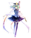  1girl blue_eyes green_hair hat highres kieta legs ribbon rod_of_remorse shikieiki_yamaxanadu short_hair solo thigh-highs thighhighs touhou transparent_background 