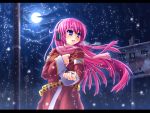 blush etogami_kazuya headphones highres megurine_luka moon pink_hair power_lines scarf snow tears vocaloid wallpaper 