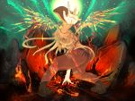  absurdres fire foreshortening fujiwara_no_mokou hands highres magic_circle tokoroten_(hmmuk) touhou wings 