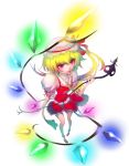  absurdres ai[sora] bad_id blonde_hair blue_hair flandre_scarlet hat highres laevatein perspective ponytail red_eyes ribbon short_hair side_ponytail solo sora_(artist) tongue touhou transparent_background wings 