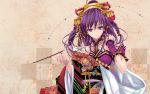 beatmania beatmania_iidx hifumi highres japanese_clothes kimono kiseru pipe purple_eyes purple_hair ribbon wallpaper widescreen 