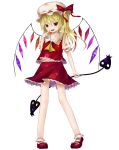 blonde_hair bobby_socks bow evil_smile fang finger_to_mouth flandre_scarlet gessuiyuu hat highres laevatein mary_janes red_eyes shoes short_hair side_ponytail smile socks solo touhou transparent_background tsukumizu_yuu wings 