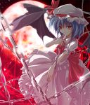  blue_hair chain chains dress hat moon purple_hair red_eyes red_moon remilia_scarlet ribbon short_hair touhou wings zb 