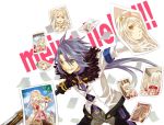  1girl alice_(tales_of_symphonia_kor) blue_eyes decus gloves long_hair miho_(mi) multiple_girls multiple_persona photo_(object) purple_hair short_hair smile sword tales_of_(series) tales_of_symphonia tales_of_symphonia_knight_of_ratatosk weapon white_hair yellow_eyes 