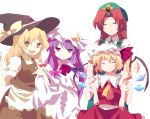  braid china_dress chinadress chinese_clothes flandre_scarlet hacchi hat hong_meiling kirisame_marisa long_hair patchouli_knowledge purple_eyes purple_hair red_eyes red_hair redhead ribbon short_hair touhou violet_eyes witch_hat yellow_eyes 