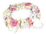  flower long_hair minigirl original red_eyes rinsan_(nametake) traditional_media white_dress wreath 