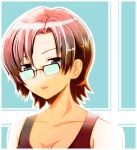  cleavage drpow glasses green_eyes kiri_nanami maria_holic red_hair redhead short_hair tank_top translated 