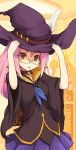  choker feather hat original pink_hair purple_eyes sakusaku skirt witch_hat 