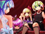  antenna barefoot blonde_hair blue_eyes blue_hair bow brown_eyes cirno feet fishnets formal green_eyes green_hair hair_ribbon hat highres luft mystia_lorelei purple_hair red_eyes ribbon rumia team_9 touhou wings wriggle_nightbug 