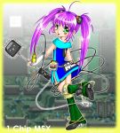  1chip_msx boots cable computer gloves green_eyes magic_wand magical_girl magical_wand moe msx os pink_hair smile wand wires 
