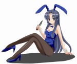  asakura_ryouko blue_eyes blue_hair bunny_ears bunnysuit kawabata_mizuki knife long_hair pantyhose rabbit_ears suzumiya_haruhi_no_yuuutsu 